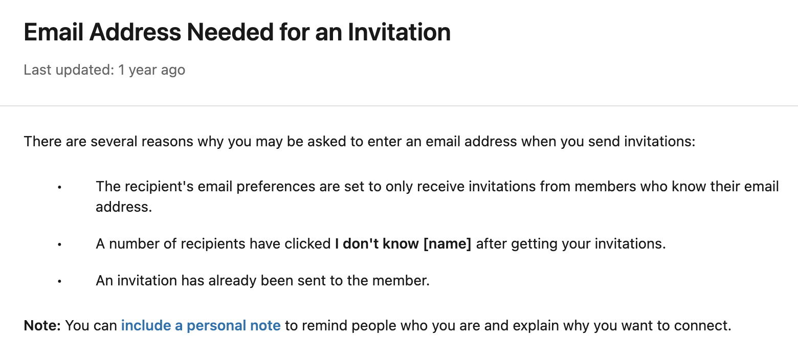 Email Address Needed for an Invitation