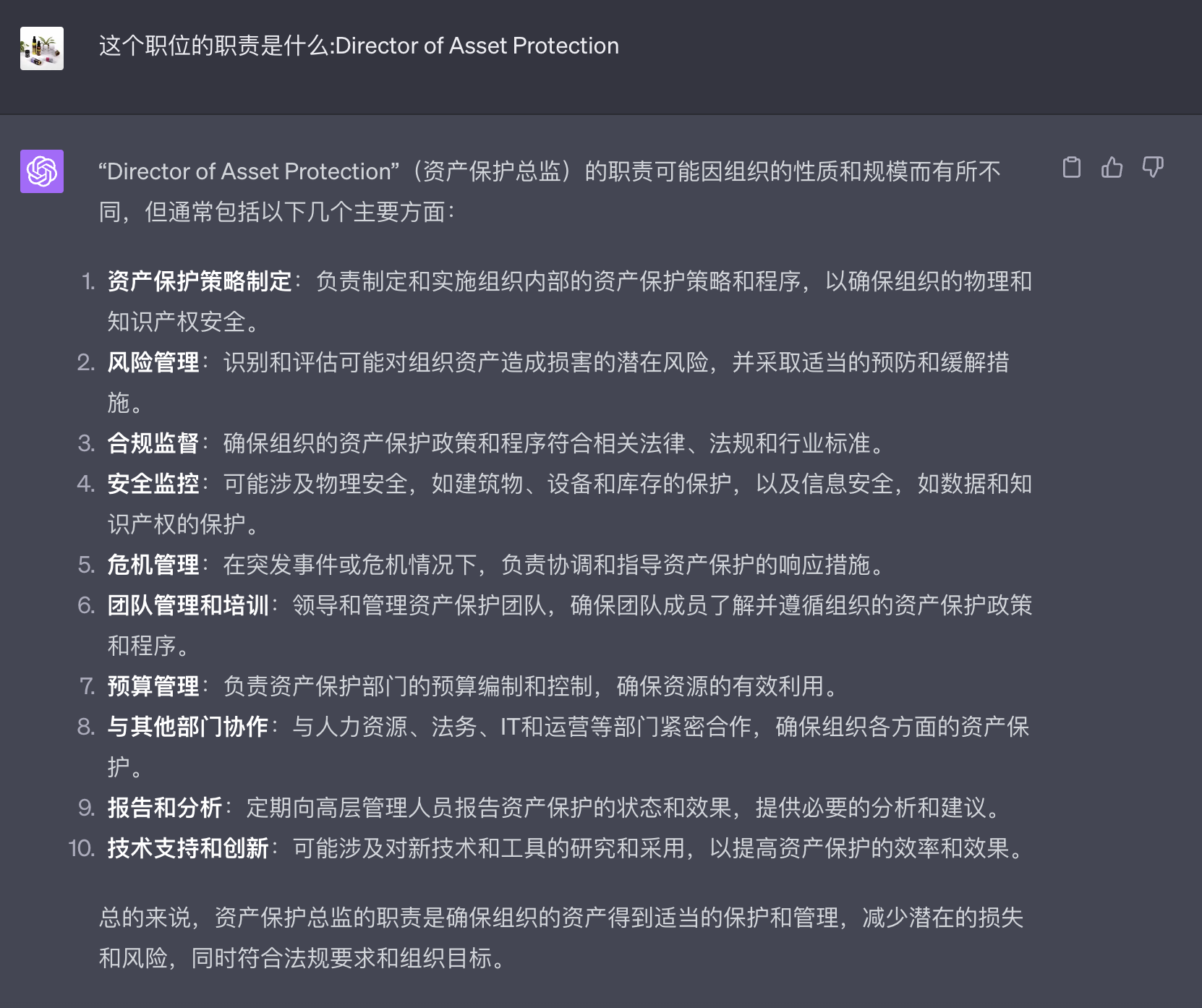 这个职位的职责是什么 Director of Asset Protection