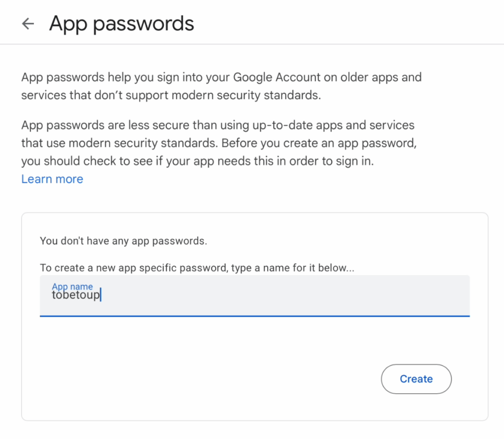 输入App Password的名称